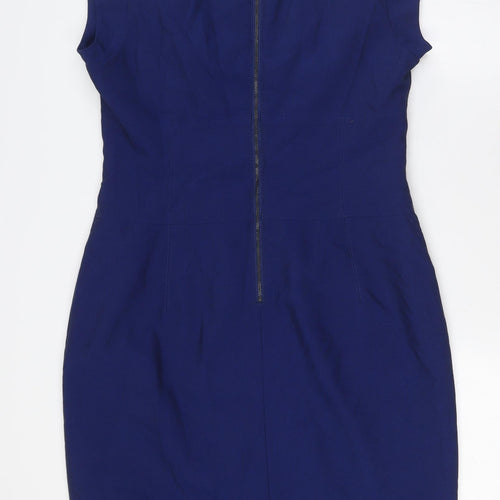 Preen Womens Blue Polyester Pencil Dress Size 14 Round Neck Zip - Lace Trim