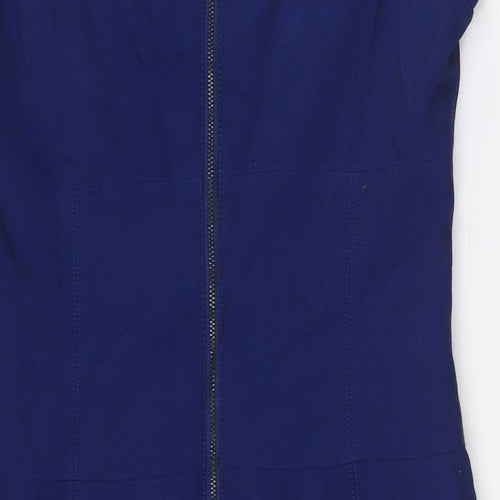 Preen Womens Blue Polyester Pencil Dress Size 14 Round Neck Zip - Lace Trim