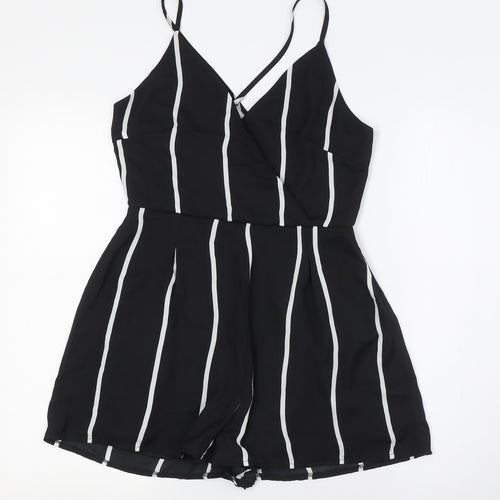 Missguided Womens Black Striped Polyester Playsuit One-Piece Size 10 Zip