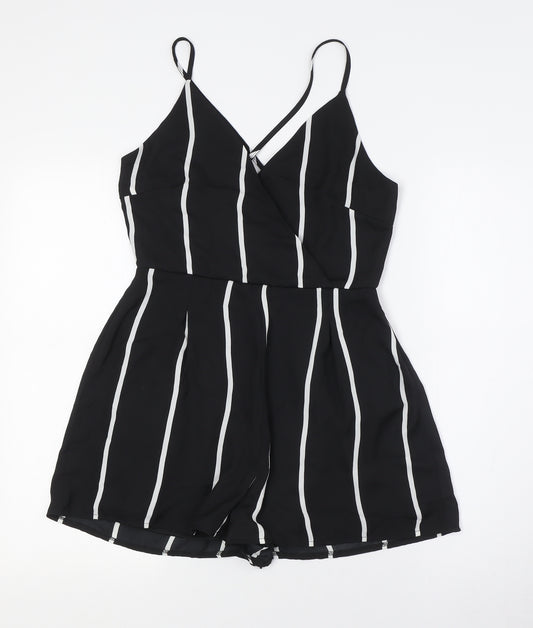 Missguided Womens Black Striped Polyester Playsuit One-Piece Size 10 Zip