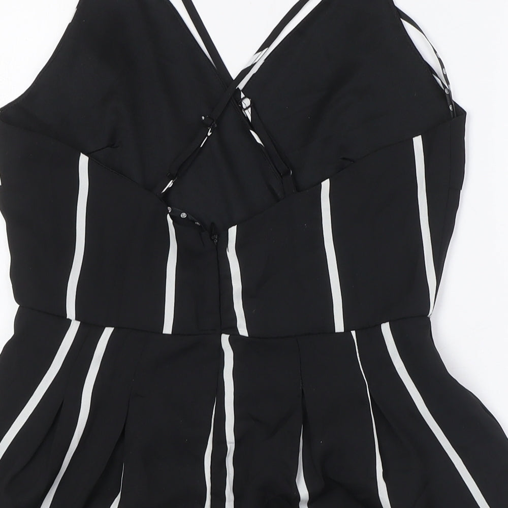 Missguided Womens Black Striped Polyester Playsuit One-Piece Size 10 Zip