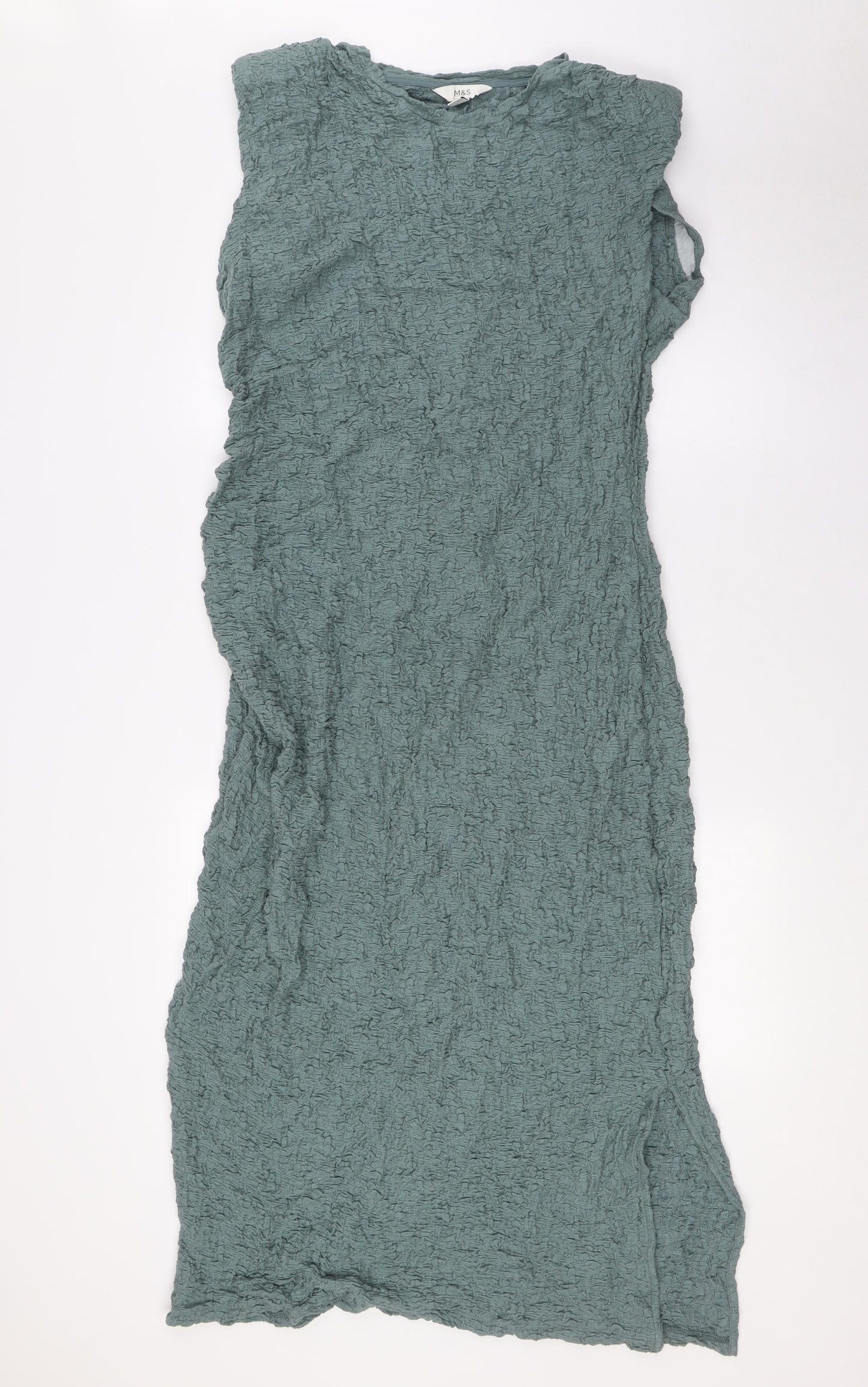 Marks and Spencergre Womens Green Cotton A-Line Size 16 Round Neck