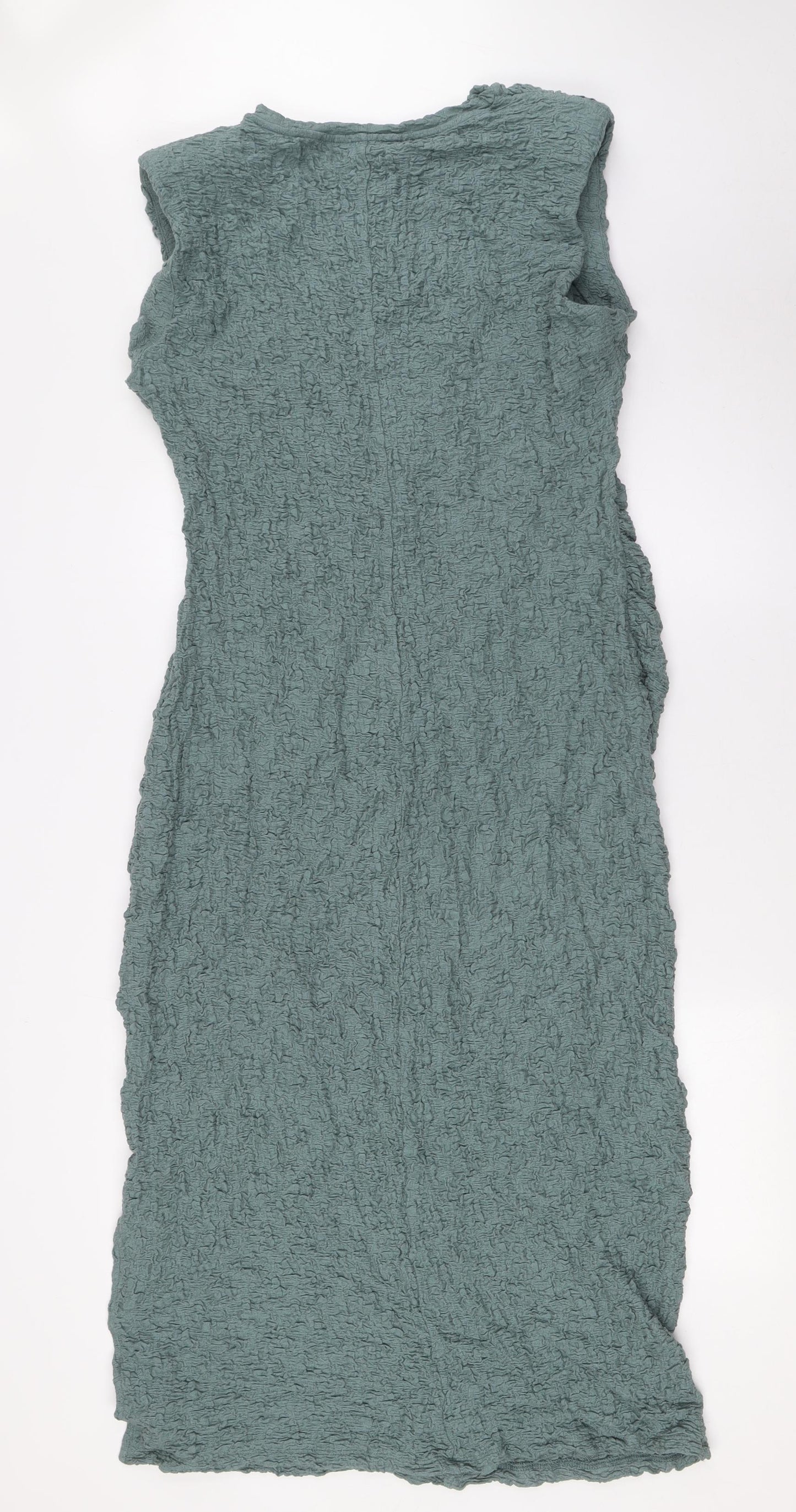 Marks and Spencergre Womens Green Cotton A-Line Size 16 Round Neck