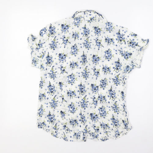 M&Co Womens White Floral Cotton Basic Button-Up Size 12 Collared - Bead Detail
