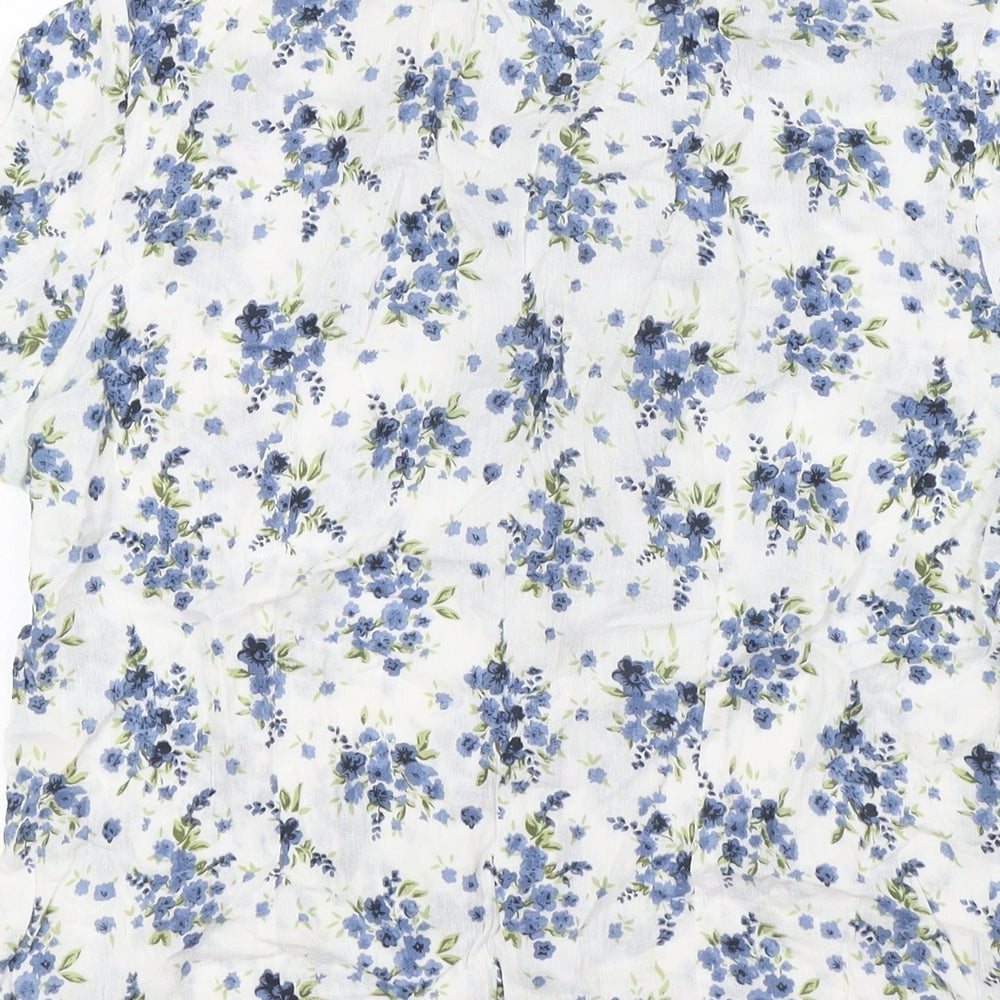 M&Co Womens White Floral Cotton Basic Button-Up Size 12 Collared - Bead Detail