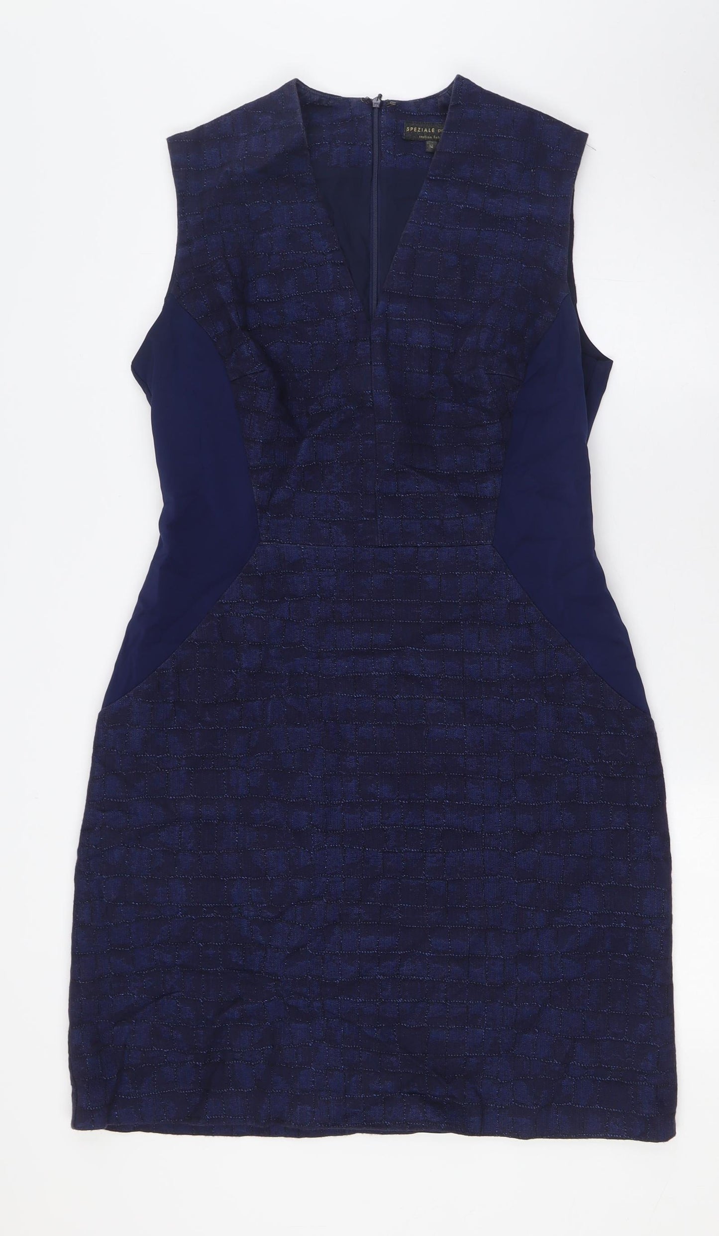 Per Una Womens Blue Cotton Pencil Dress Size 14 V-Neck Zip