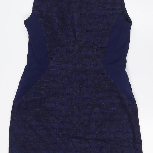 Per Una Womens Blue Cotton Pencil Dress Size 14 V-Neck Zip