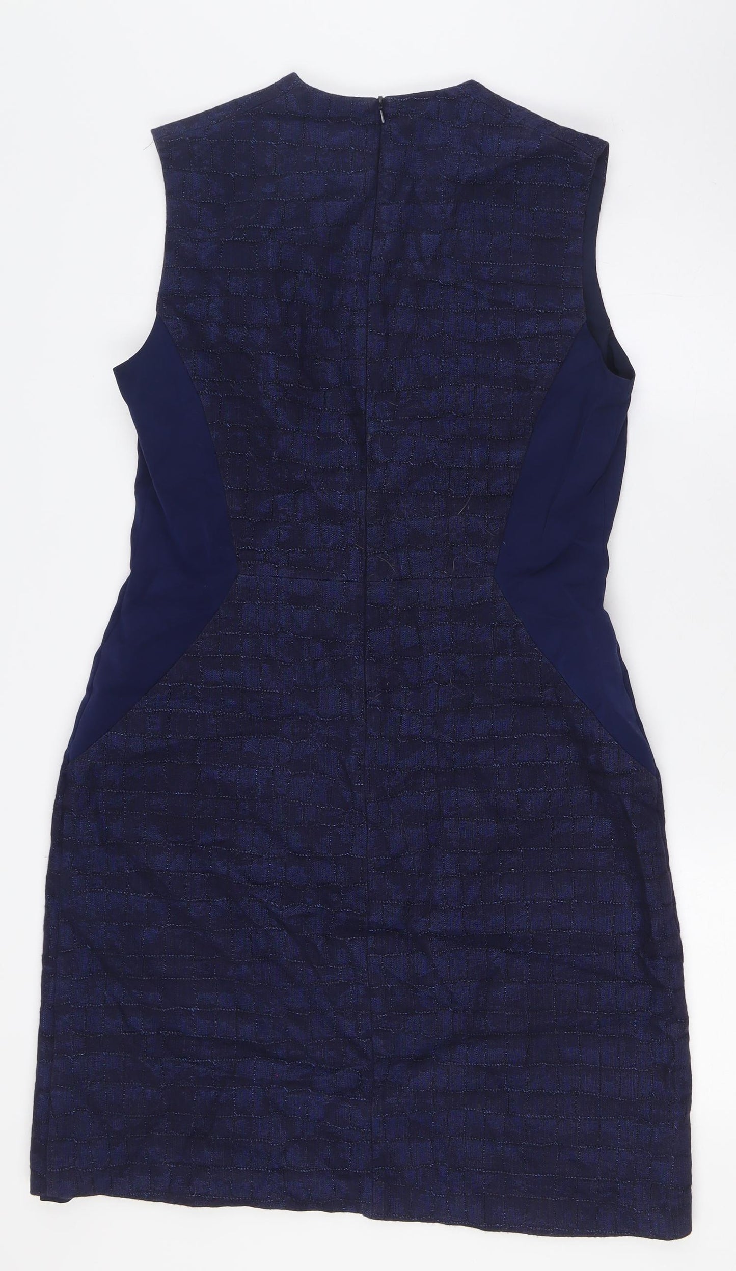 Per Una Womens Blue Cotton Pencil Dress Size 14 V-Neck Zip