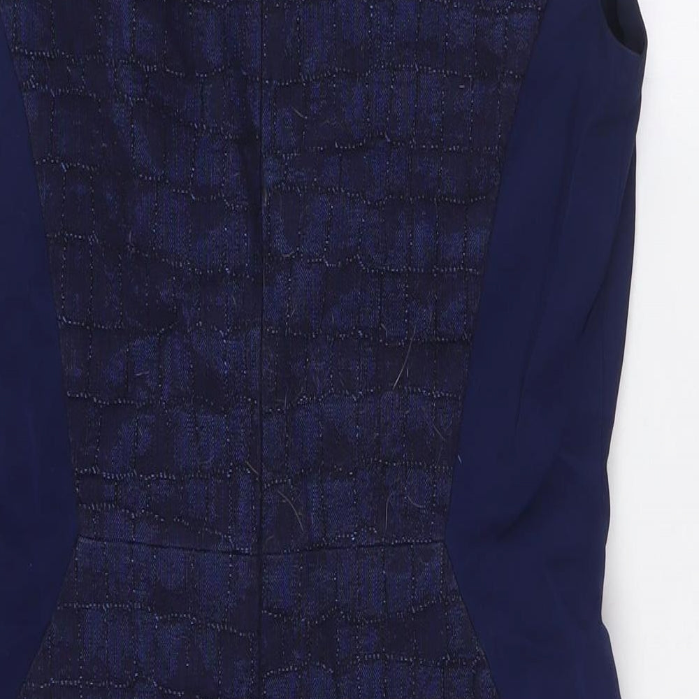 Per Una Womens Blue Cotton Pencil Dress Size 14 V-Neck Zip
