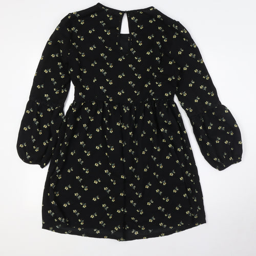 Boohoo Womens Black Floral Polyester A-Line Size 12 Round Neck Zip - Lace Detail