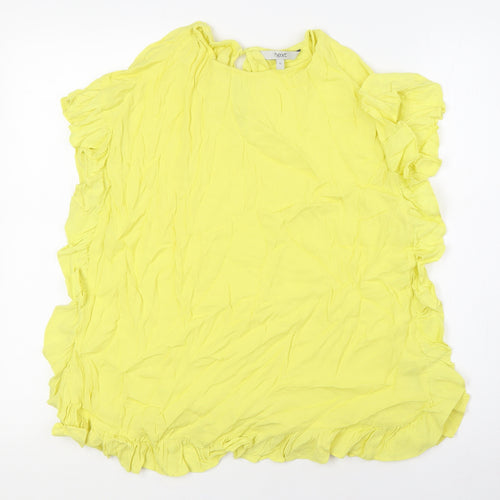 NEXT Womens Yellow Viscose Basic Button-Up Size 12 Round Neck - Ruffles