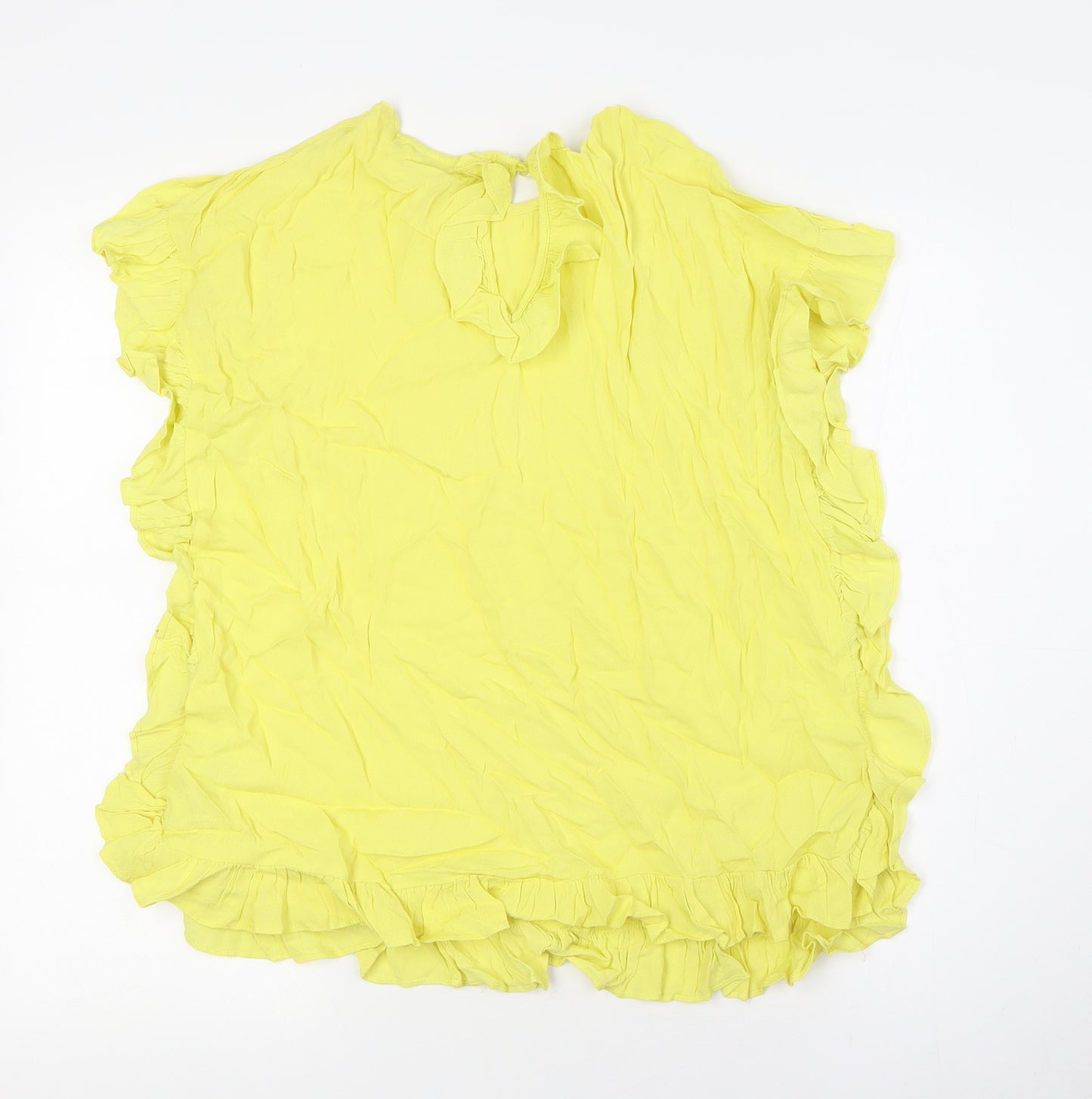 NEXT Womens Yellow Viscose Basic Button-Up Size 12 Round Neck - Ruffles