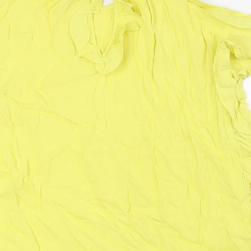 NEXT Womens Yellow Viscose Basic Button-Up Size 12 Round Neck - Ruffles