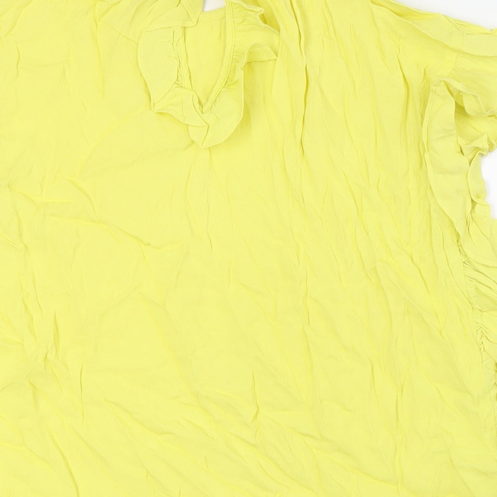 NEXT Womens Yellow Viscose Basic Button-Up Size 12 Round Neck - Ruffles