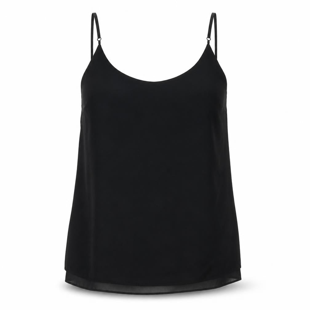 Front view of Dorothy Perkins women’s black polyester camisole button-up, size UK 20, scoop neck