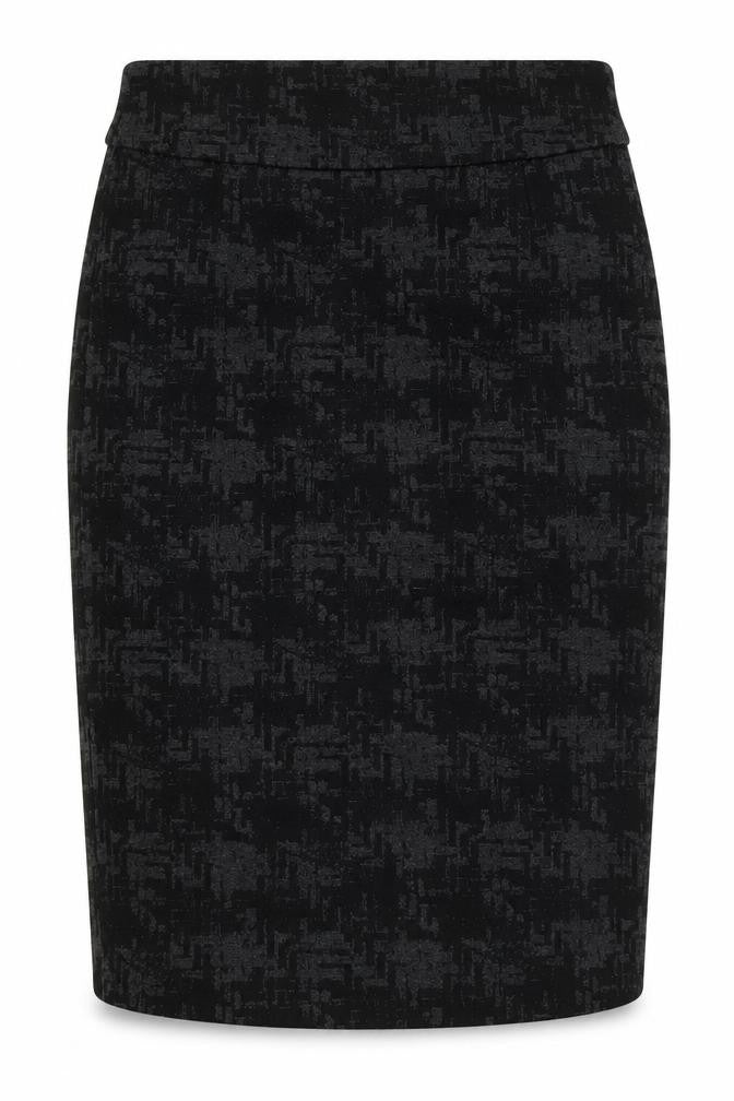 Front view of Grace women’s black polyester straight & pencil skirt, size UK 12, zip