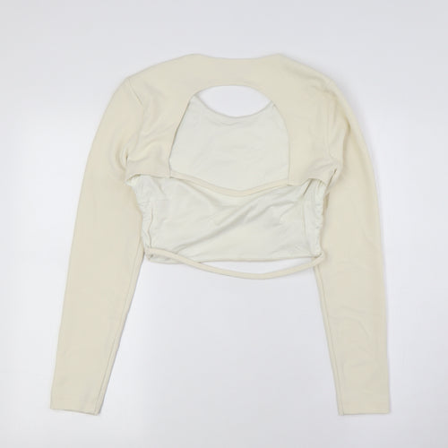 Zara Womens Ivory Polyester Cropped Button-Up Size M Round Neck - Backless