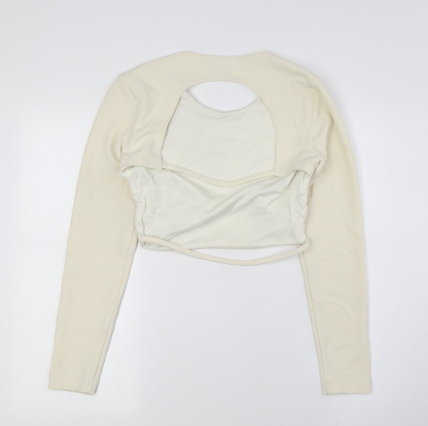 Zara Womens Ivory Polyester Cropped Button-Up Size M Round Neck - Backless