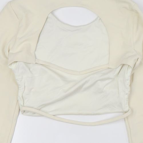 Zara Womens Ivory Polyester Cropped Button-Up Size M Round Neck - Backless