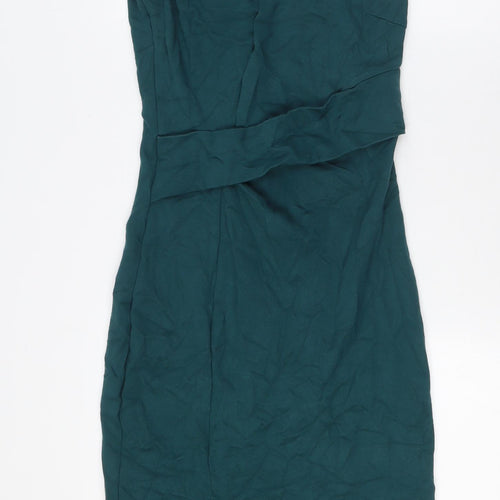 ASOS Womens Green Viscose Pencil Dress Size 10 Round Neck Zip