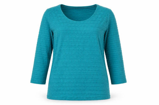 Front view of Per Una women’s green polyester basic button-up, size UK 12, round neck