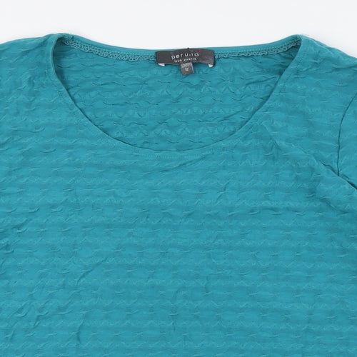 Per Una Womens Green Polyester Basic Button-Up Size 12 Round Neck