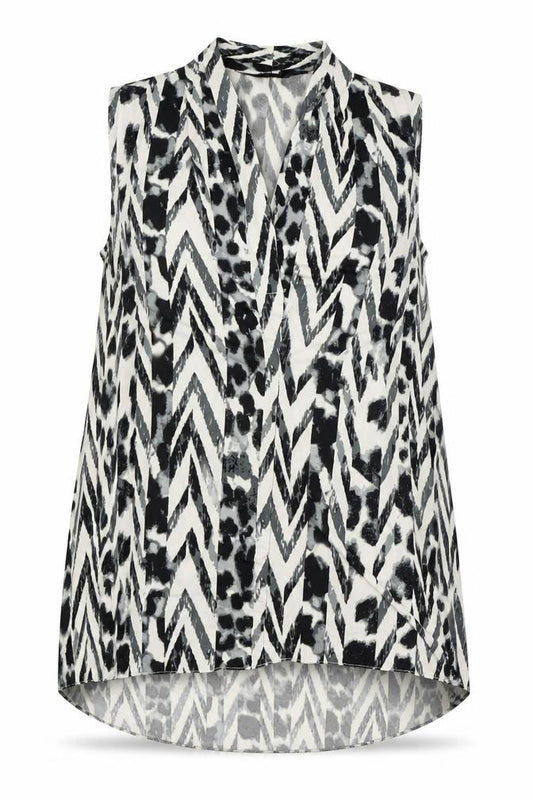 Front view of Classics women’s white animal print polyester basic button-up, size UK 12, v-neck
