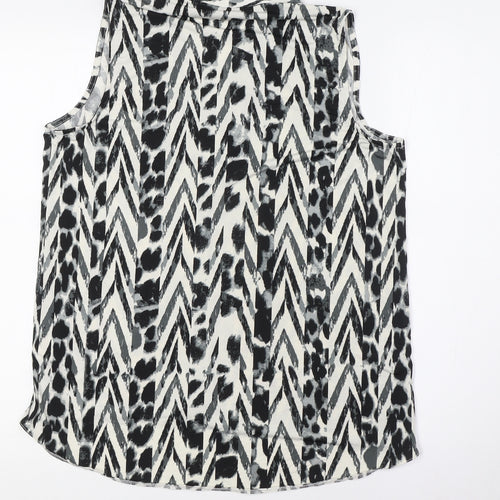 Classic Womens White Animal Print Polyester Basic Button-Up Size 12 V-Neck