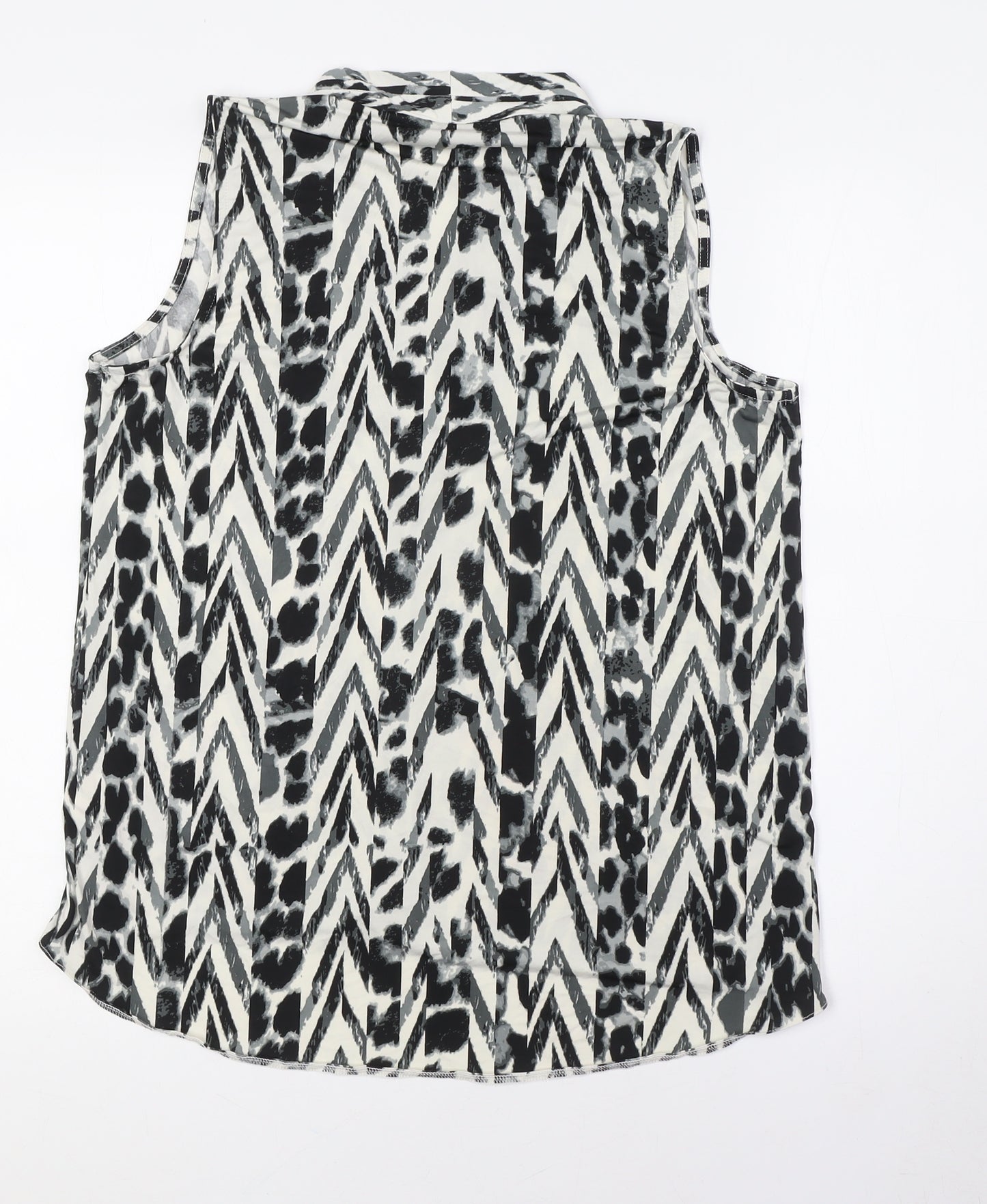 Classic Womens White Animal Print Polyester Basic Button-Up Size 12 V-Neck