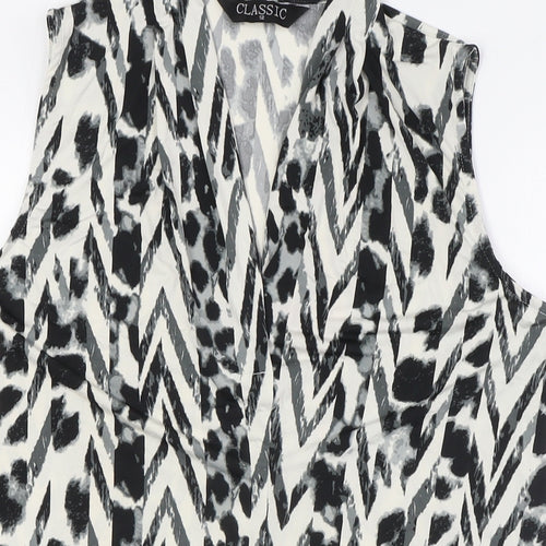 Classic Womens White Animal Print Polyester Basic Button-Up Size 12 V-Neck