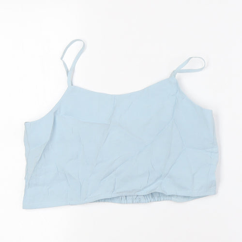 Zara Girls Blue Modal Cropped Button-Up Size 13-14 Years Scoop Neck