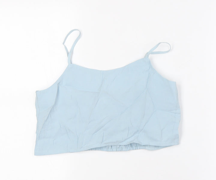 Zara Girls Blue Modal Cropped Button-Up Size 13-14 Years Scoop Neck