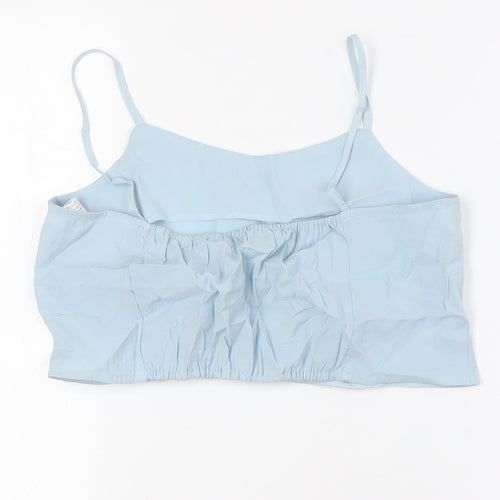 Zara Girls Blue Modal Cropped Button-Up Size 13-14 Years Scoop Neck