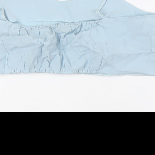 Zara Girls Blue Modal Cropped Button-Up Size 13-14 Years Scoop Neck
