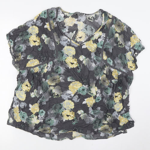 NEXT Womens Grey Floral Viscose Basic Button-Up Size 18 V-Neck