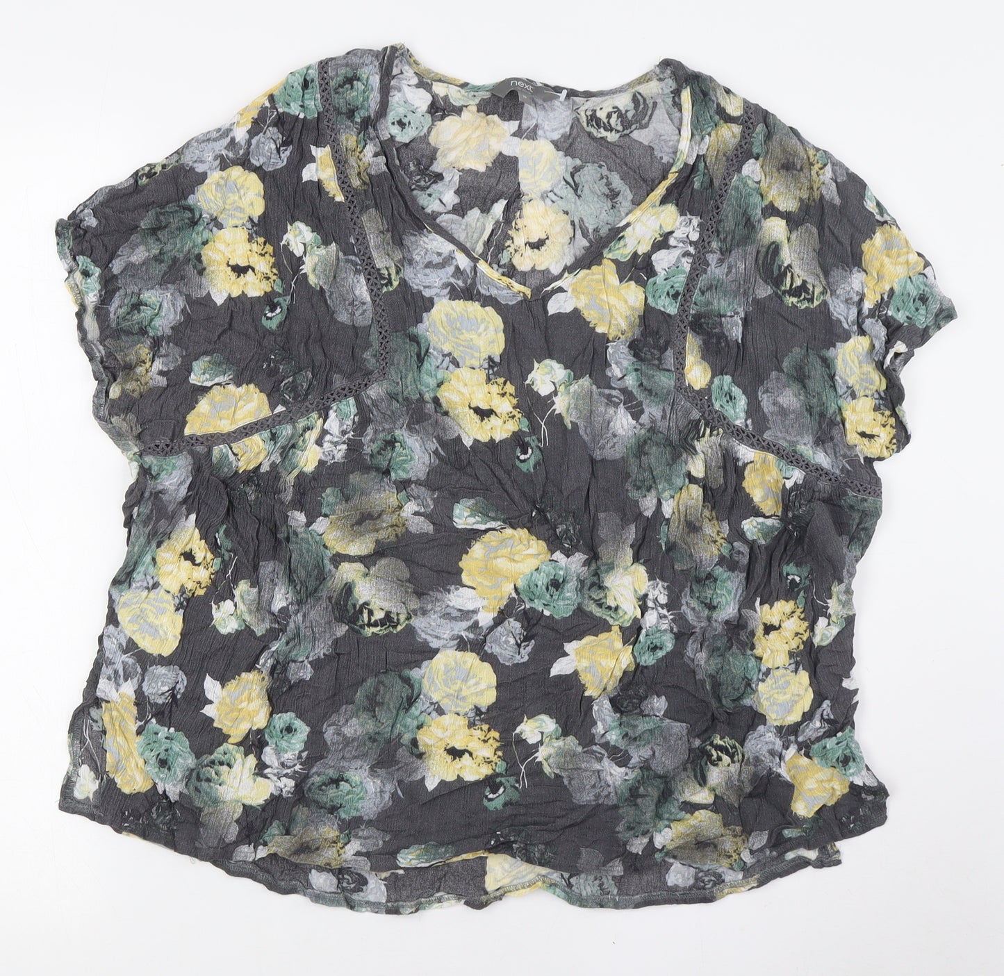 NEXT Womens Grey Floral Viscose Basic Button-Up Size 18 V-Neck