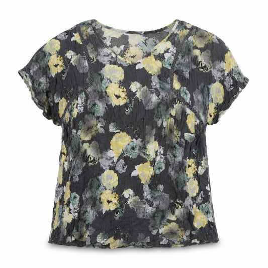 Front view of Next women’s grey floral viscose basic button-up, size UK 18, v-neck