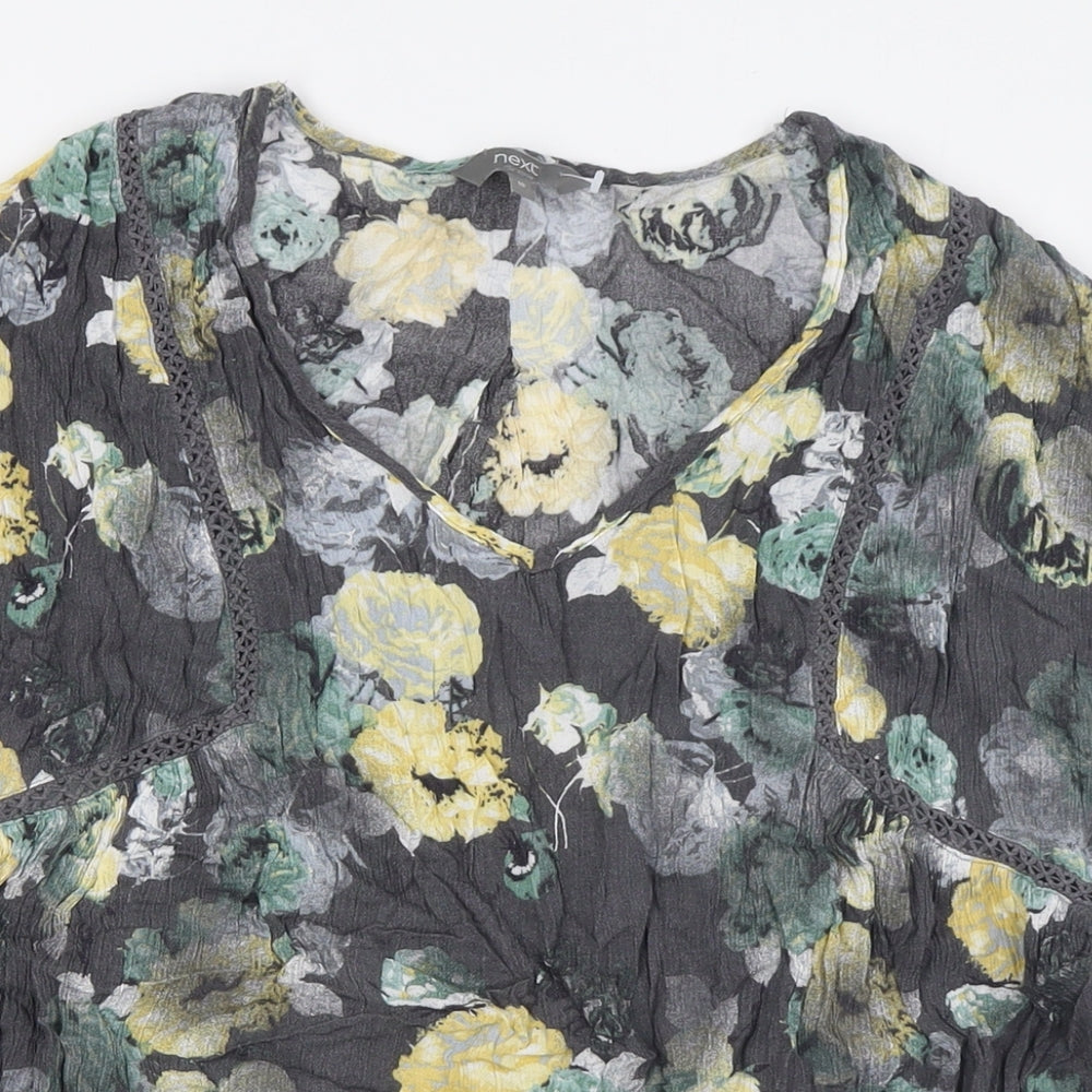 NEXT Womens Grey Floral Viscose Basic Button-Up Size 18 V-Neck
