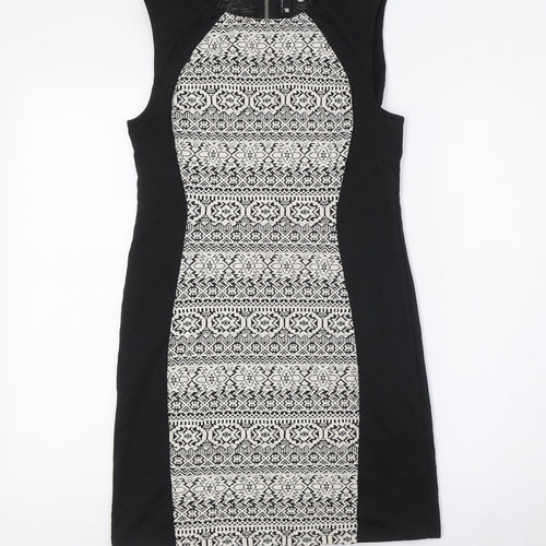 Divided by H&M Womens Black Polyester Pencil Dress Size 16 Round Neck Zip