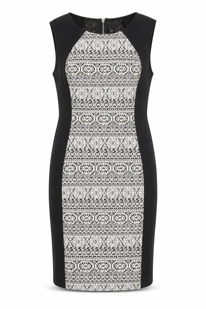 Front view of Divided by H&M women’s black polyester pencil dress, size UK 16, round neck zip