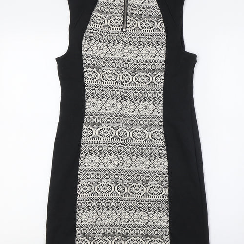 Divided by H&M Womens Black Polyester Pencil Dress Size 16 Round Neck Zip