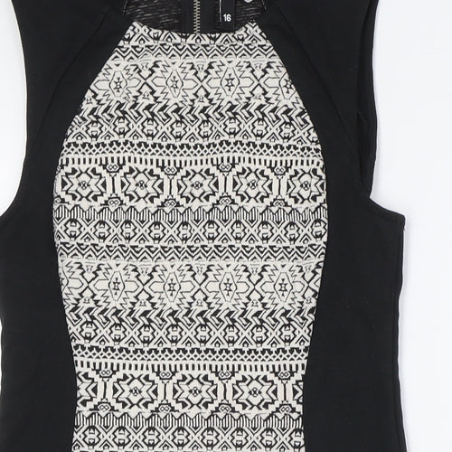 Divided by H&M Womens Black Polyester Pencil Dress Size 16 Round Neck Zip
