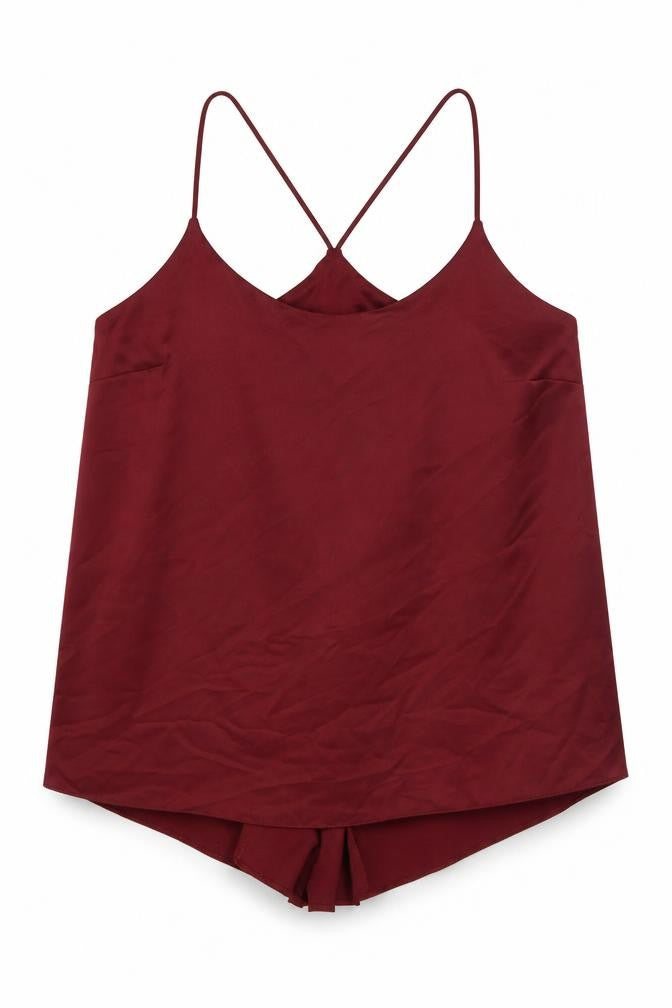 Front view of Collection women’s red polyester camisole button-up, size UK 20, scoop neck