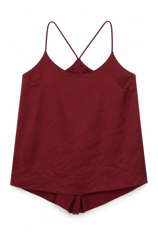 Front view of Collection women’s red polyester camisole button-up, size UK 20, scoop neck