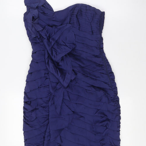 Coast Womens Blue Silk Pencil Dress Size 8 One Shoulder Zip