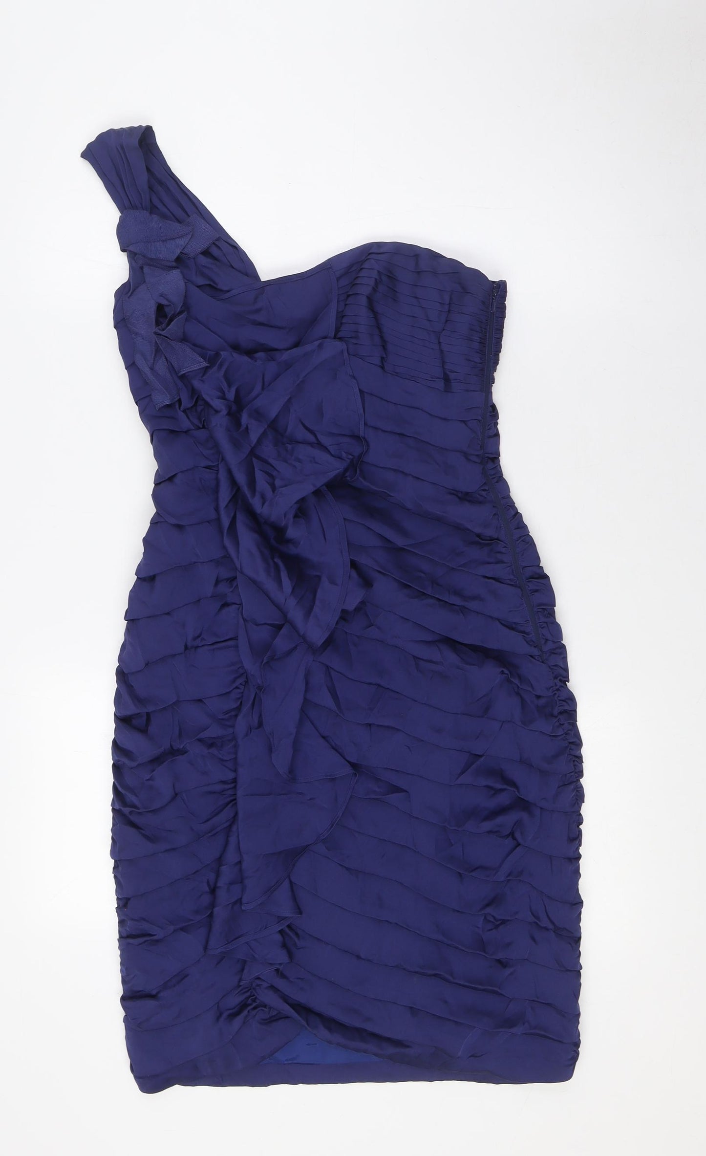 Coast Womens Blue Silk Pencil Dress Size 8 One Shoulder Zip