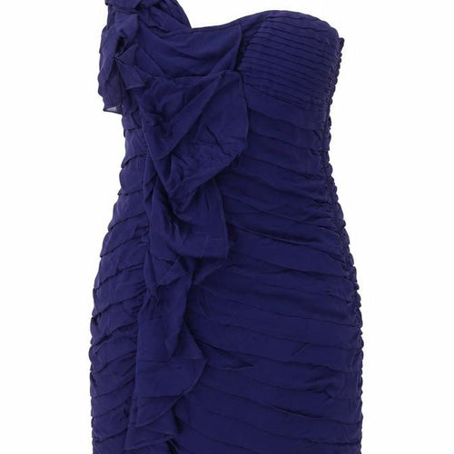 Coast Womens Blue Silk Pencil Dress Size 8 One Shoulder Zip