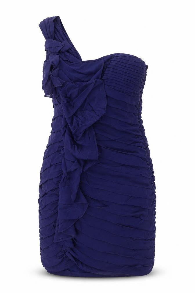 Coast Womens Blue Silk Pencil Dress Size 8 One Shoulder Zip