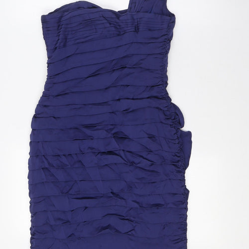 Coast Womens Blue Silk Pencil Dress Size 8 One Shoulder Zip