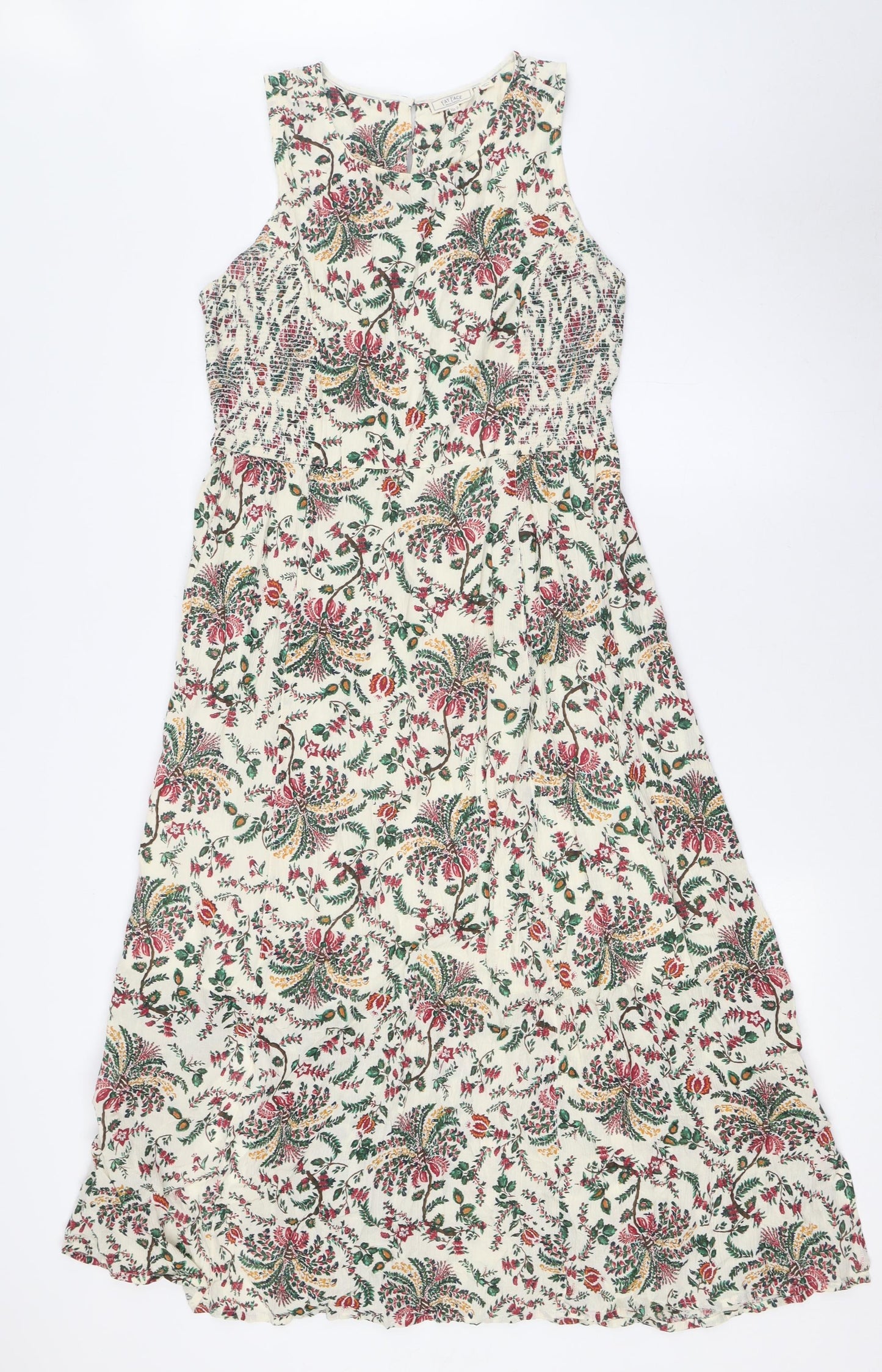 Fat Face Womens Ivory Floral Polyester A-Line Size 12 Round Neck Button